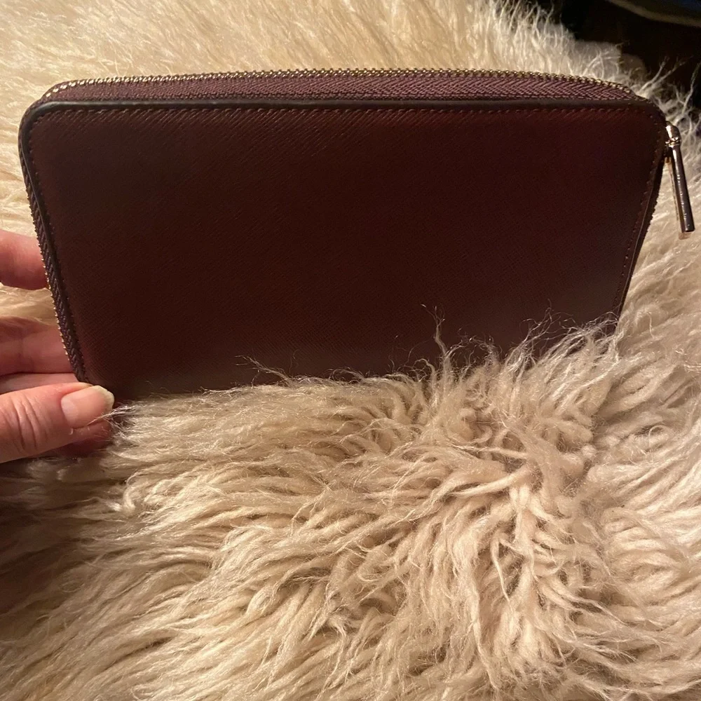 kate spade New York Pink and Burgundy Saffiano Zip Wallet